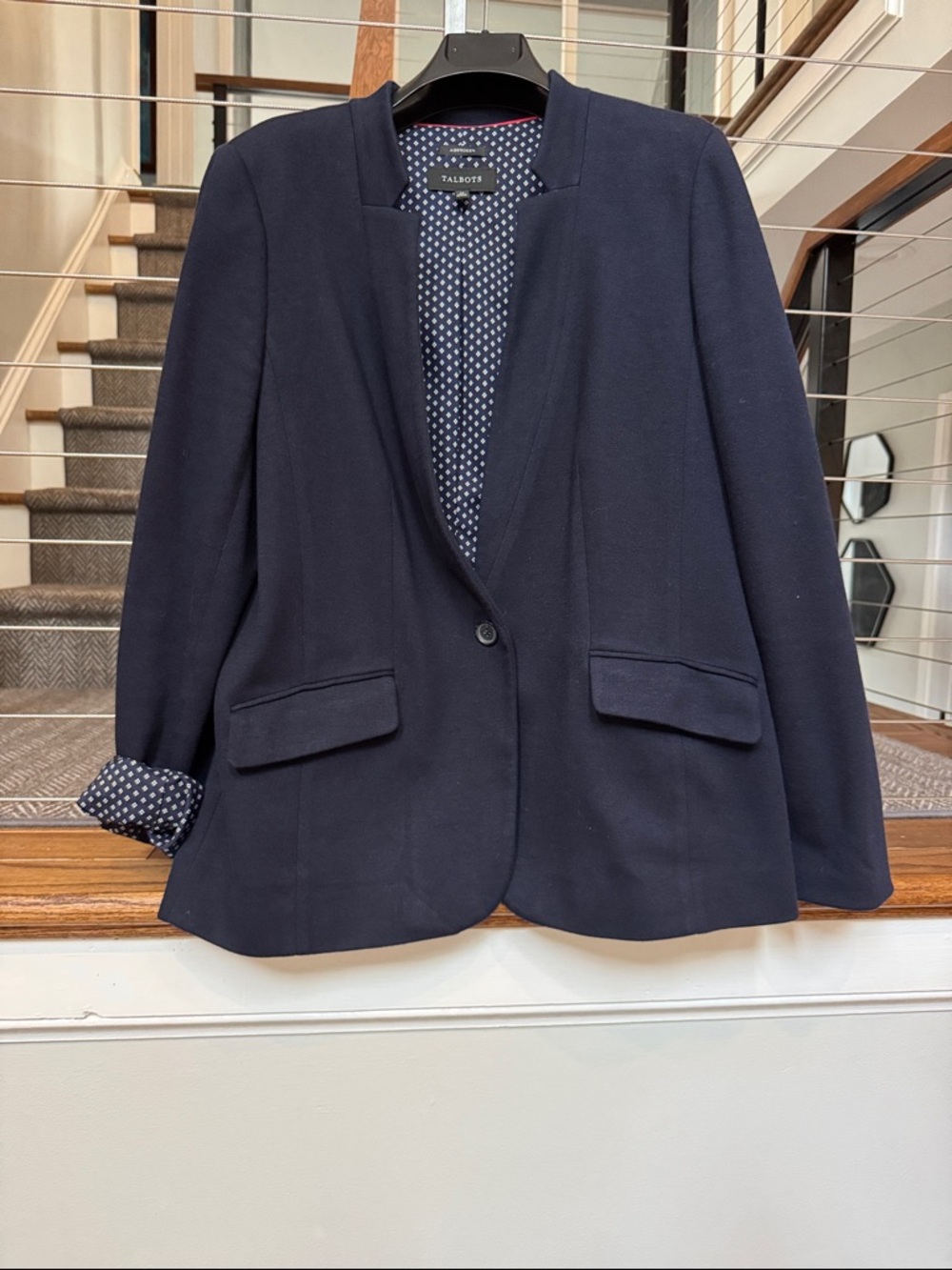 Talbots Navy Single-Button Women's Blazer with Polka-Dot Lining